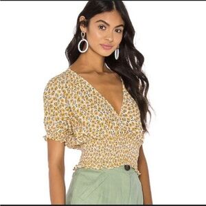 Faithfull the Brand Mustard Floral V-Neck Blouse